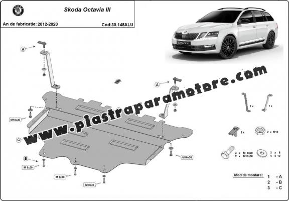 Piastra paramotore di alluminio Skoda Octavia 3