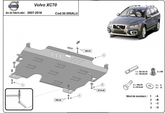 Piastra paramotore di alluminio Volvo XC70