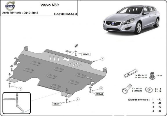 Piastra paramotore di alluminio Volvo V60
