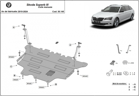 Piastra paramotore di acciaio Skoda Superb - cambio manuale