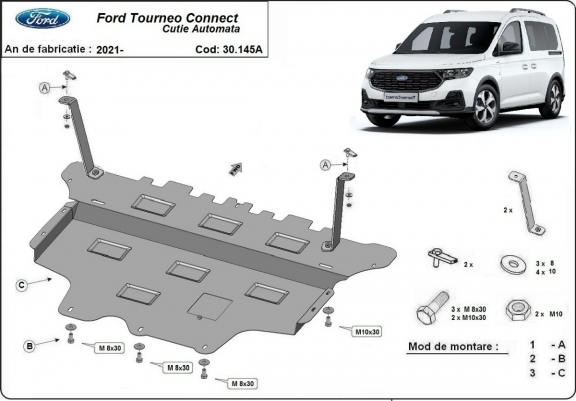 Piastra paramotore di acciaio Ford Tourneo Connect -  cambio automatico