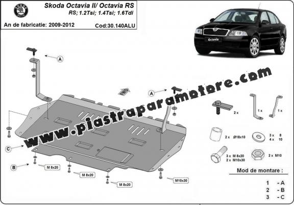 Piastra paramotore di alluminio Skoda Octavia 2