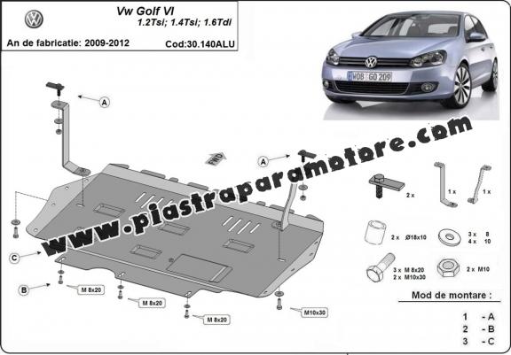Piastra paramotore di alluminio VW Golf 6