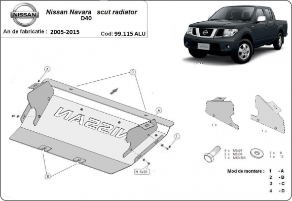 Protezione di alluminio per il radiatore Nissan Navara D40