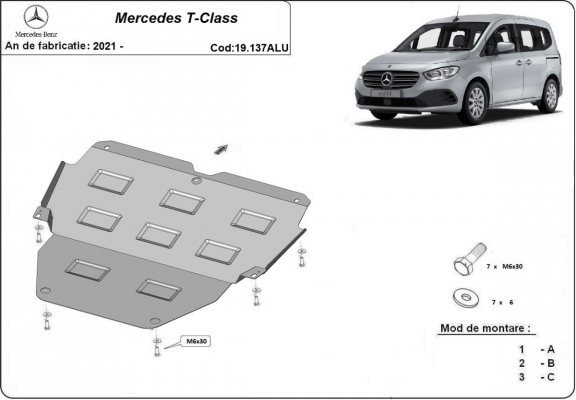 Piastra paramotore di alluminio Mercedes T-Class