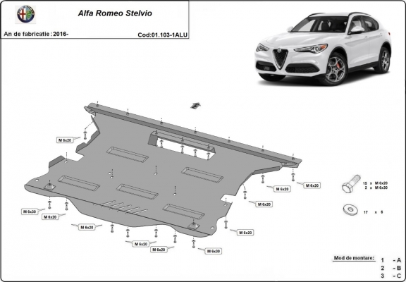 Piastra paramotore di alluminio Alfa Romeo Stelvio