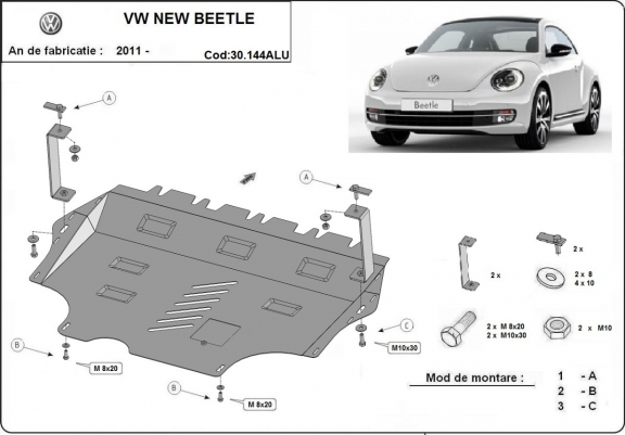 Piastra paramotore di alluminio Volkswagen New Beetle