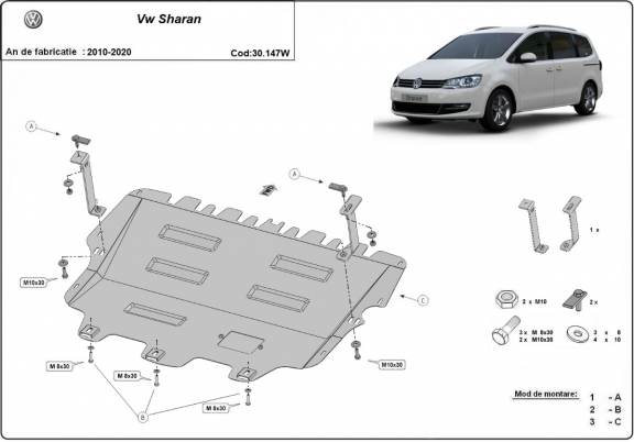 Piastra paramotore di acciaio Volkswagen Sharan - Webasto