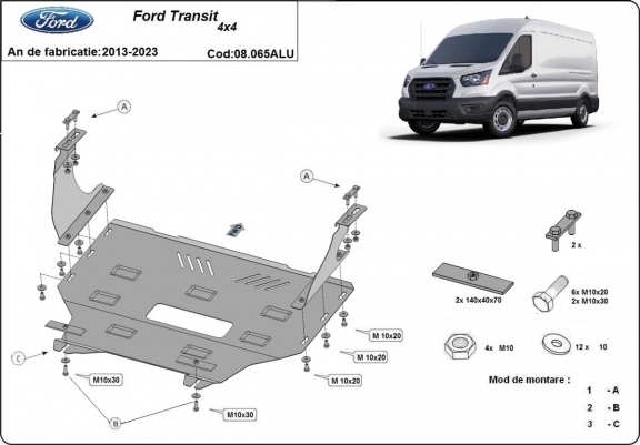 Piastra paramotore di alluminio Ford Transit 4x4