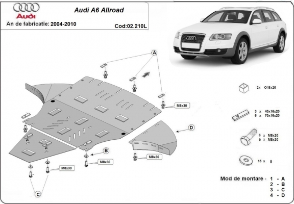 Piastra paramotore di acciaio Audi A6 Allroad 2 - avec latéraux