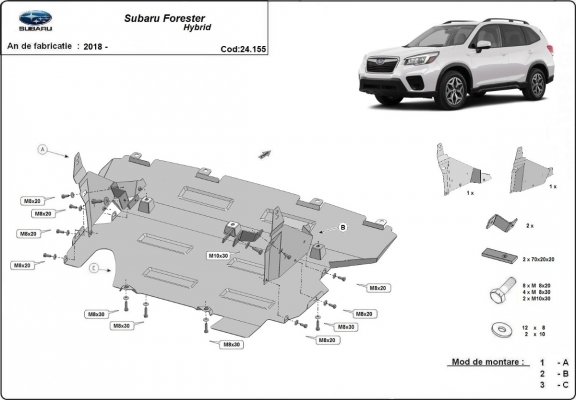 Piastra paramotore di acciaio Subaru Forester 5 Hybrid