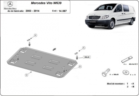 Piastra paramotore di acciaio Mercedes Vito W639 - 2.2 D 4x2, 4x4