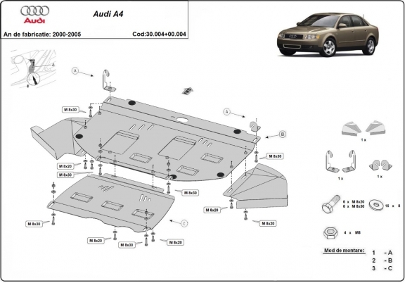Piastra paramotore di acciaio Audi A4 B6 - pacchetto promozionale - diesel