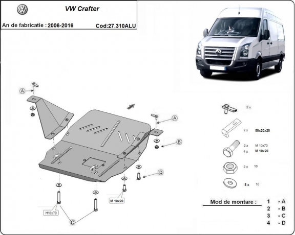 Piastra paramotore di alluminio Volkswagen Crafter