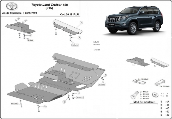 Piastra paramotore di alluminio Toyota Land Cruiser 150