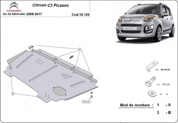 Piastra paramotore di acciaio Citroen C3 Picasso