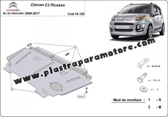 Piastra paramotore di acciaio Citroen C3 Picasso