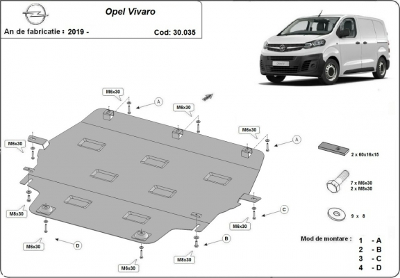 Piastra paramotore di acciaio Opel Vivaro C 
