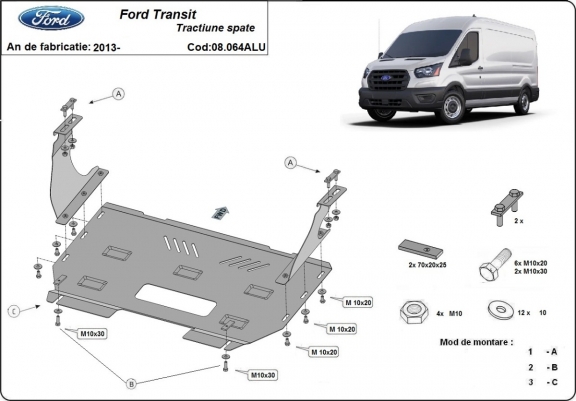 Piastra paramotore di alluminio Ford Transit RWD