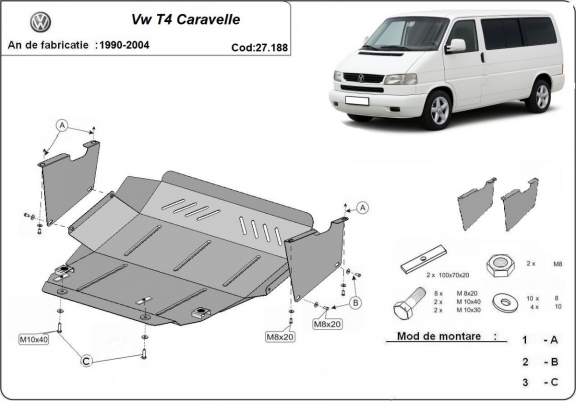 Piastra paramotore di acciaio VW Transporter T4 Caravelle
