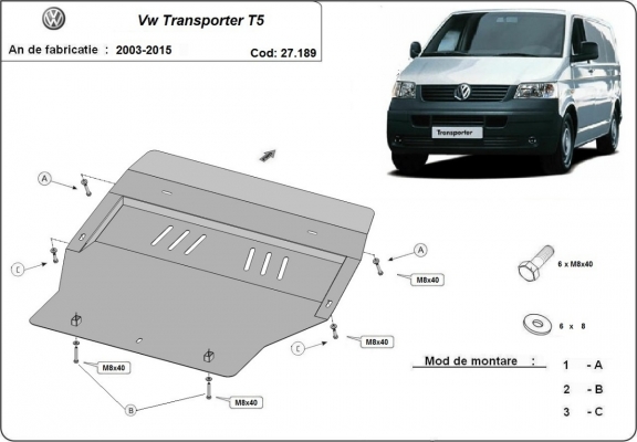 Piastra paramotore di acciaio Volkswagen Transporter T5