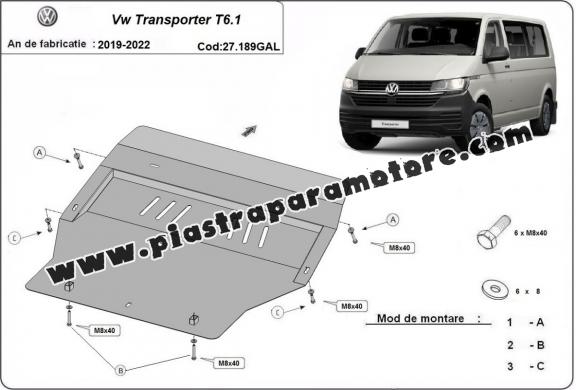 Piastra paramotore di acciaio zincato Volkswagen Transporter T6.1