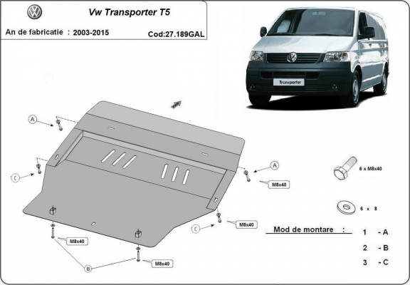 Piastra paramotore di acciaio zincato Volkswagen Transporter T5