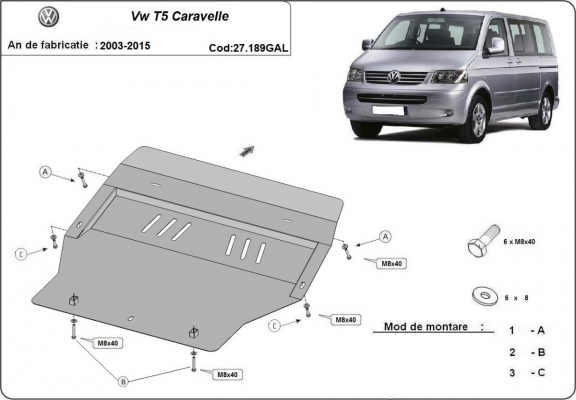 Piastra paramotore di acciaio zincato Volkswagen Transporter T5 Caravelle