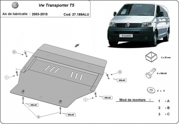 Piastra paramotore di alluminio Volkswagen Transporter T5
