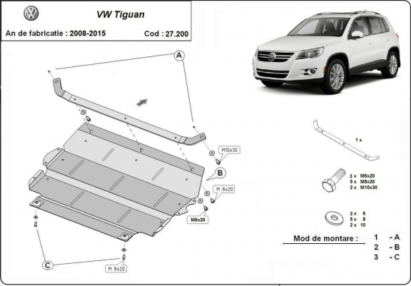 Piastra paramotore di acciaio VW Tiguan