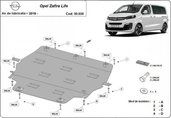 Piastra paramotore di acciaio Opel Zafira Life