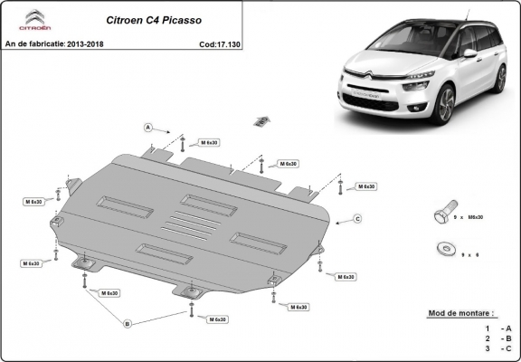 Piastra paramotore di acciaio Citroen C4 Picasso