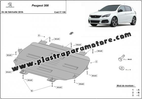 Piastra paramotore di acciaio Peugeot 308