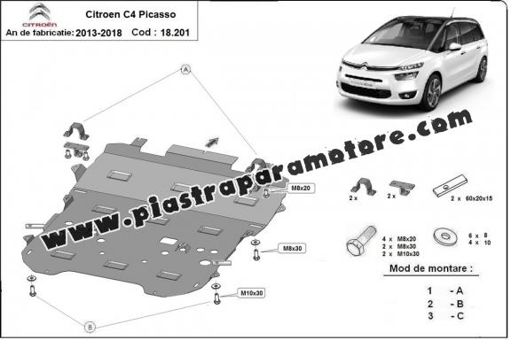 Piastra paramotore di acciaio Citroen C4 Picasso