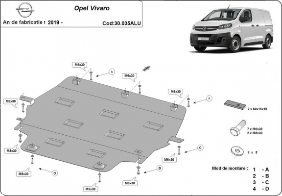 Piastra paramotore di Alluminio Opel Vivaro