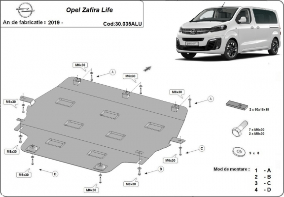 Piastra paramotore di Alluminio Opel Zafira Life