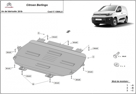 Piastra paramotore di Alluminio Citroen Berlingo