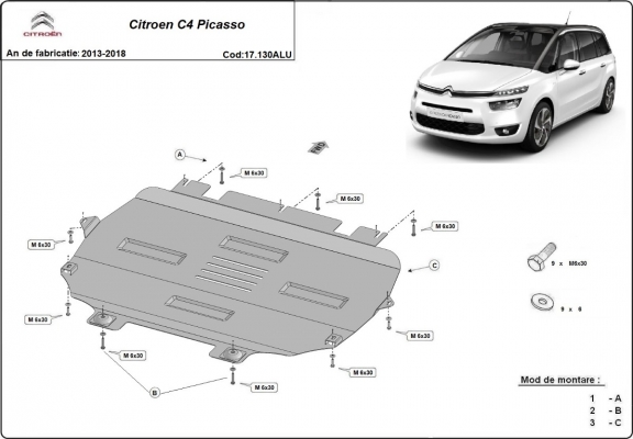Piastra paramotore di Alluminio Citroen C4 Picasso