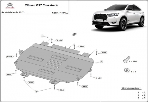 Piastra paramotore di Alluminio Citroen DS7 Crossback