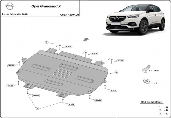 Piastra paramotore di Alluminio Opel Grandland X