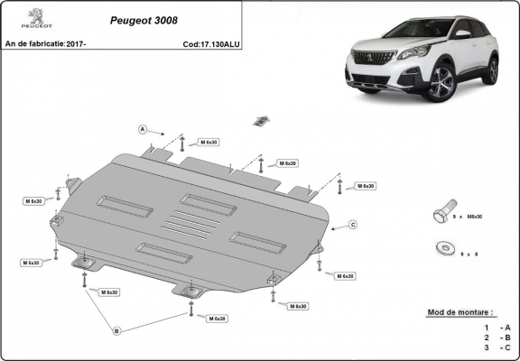 Piastra paramotore di Alluminio Peugeot 3008