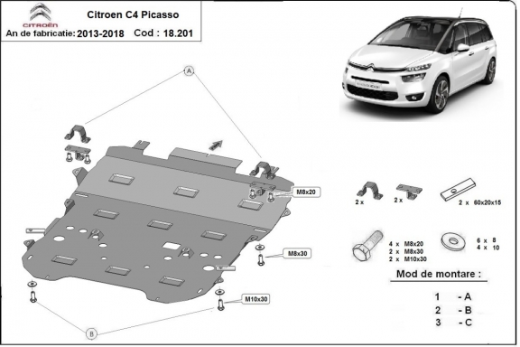 Piastra paramotore di acciaio Citroen C4 Picasso