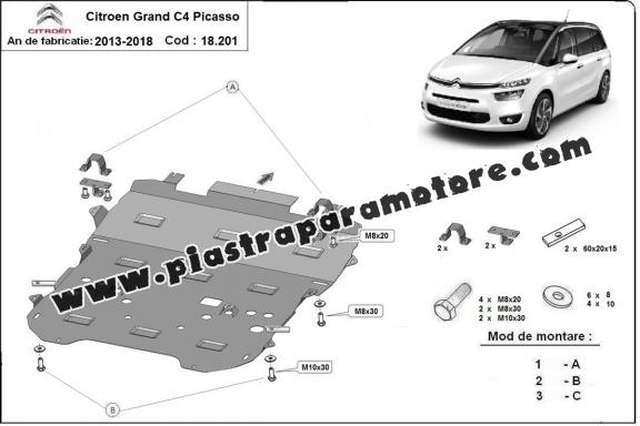 Piastra paramotore di acciaio Citroen C4 Picasso