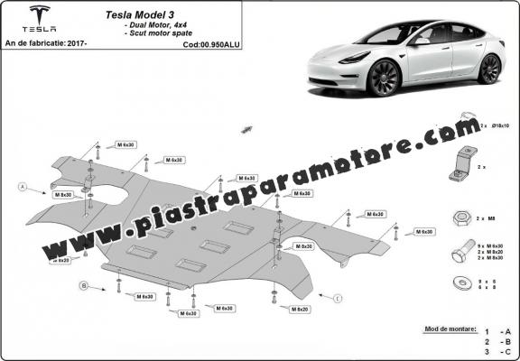 Protezione posteriore motore elettrico in alluminio – Tesla Model 3 AWD