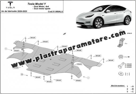 Protezione posteriore motore elettrico in alluminio – Tesla Model Y