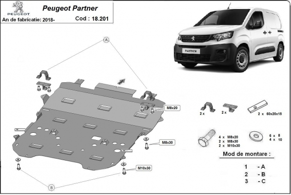 Piastra paramotore di acciaio Peugeot Partner