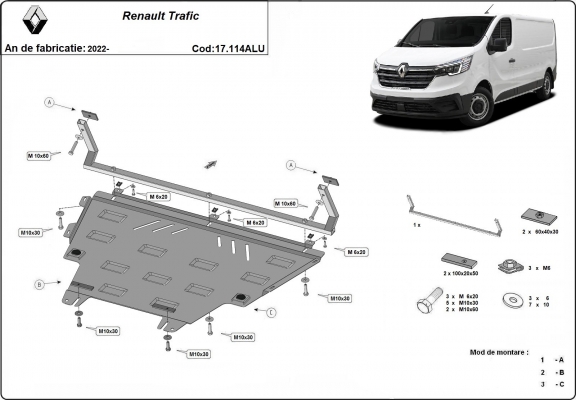 Piastra paramotore di Alluminio Renault Trafic