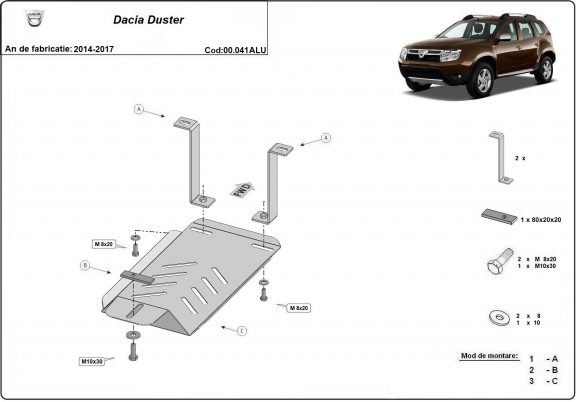 Protezione di alluminio per il differenziale  Dacia Duster 4x4