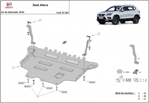 Piastra paramotore di acciaio Seat Ateca