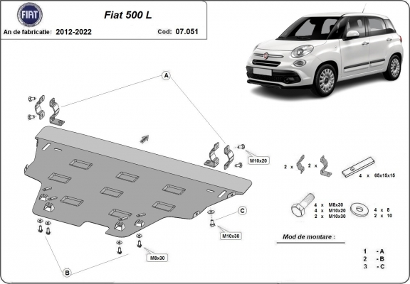 Piastra paramotore di acciaio Fiat 500 L